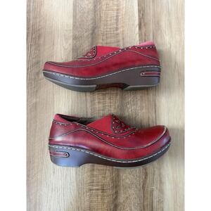 L'Artiste Spring Step Burbank-R Clogs Womens Size 11 Red Leather Floral Comfort